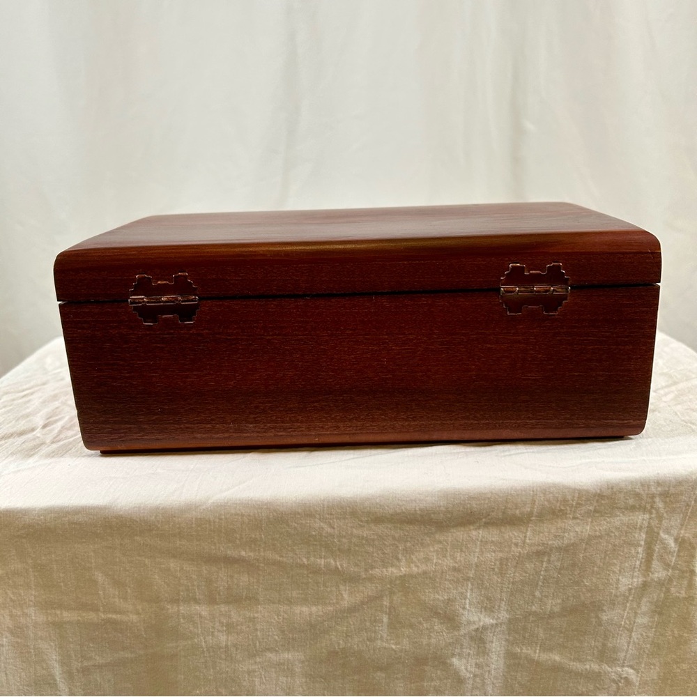 Vintage 1980s Cherry Stained Cedar Box w/ Built in Lock - Picture 6 of 9